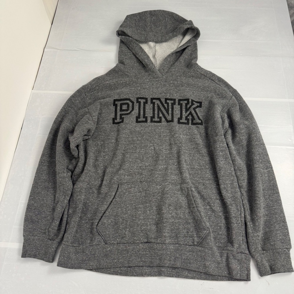 Pink Hoodie Women Small Gray Pullover Sweatshirt Athleisure Logo Loungewear Flaw